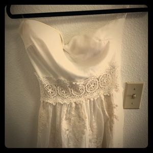 White lace, strapless dress